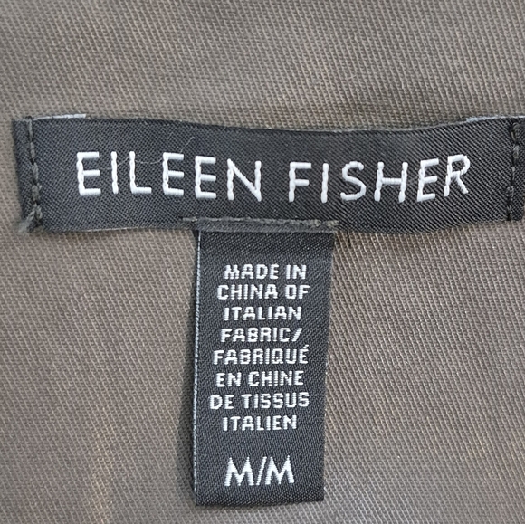 Eileen Fisher Olive Green Waxed Cotton Twill A-Line Jacket Hoodless - Size M - Picture 15 of 16